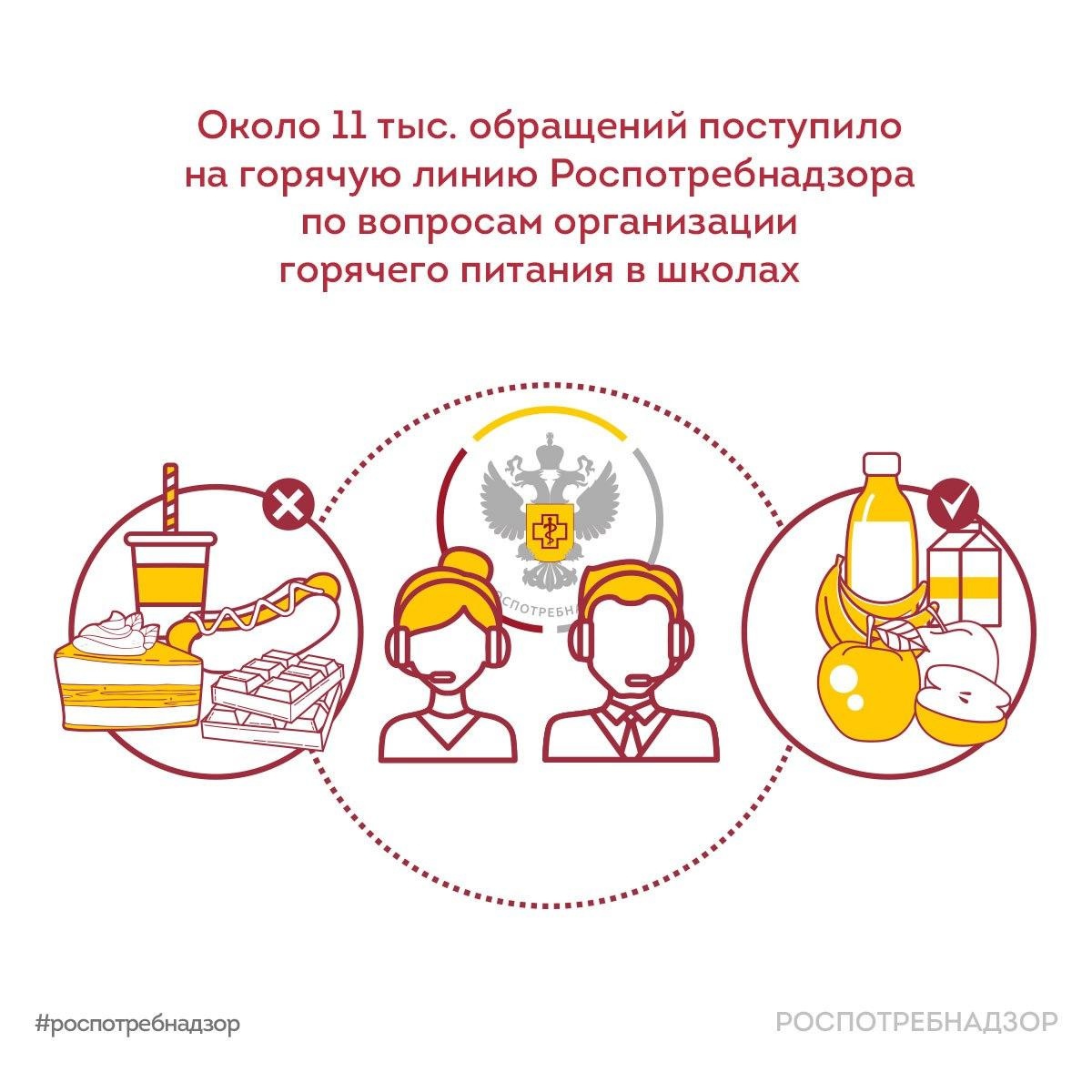 Около 11 тыс. обращений поступило на горячую линию Роспотребнадзора по вопросам организации горячего питания в школах.