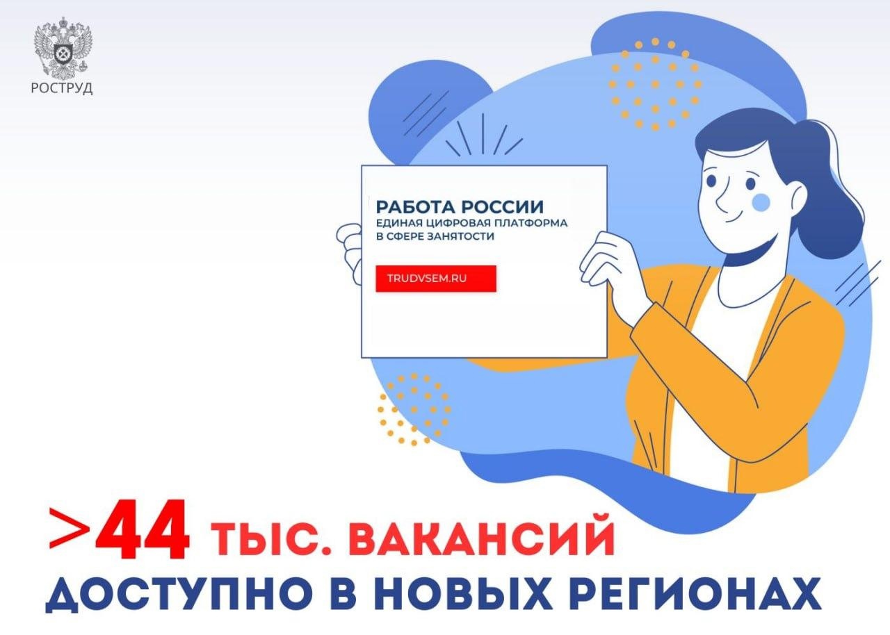 Более 44 тысяч вакансий доступно в новых регионах России.