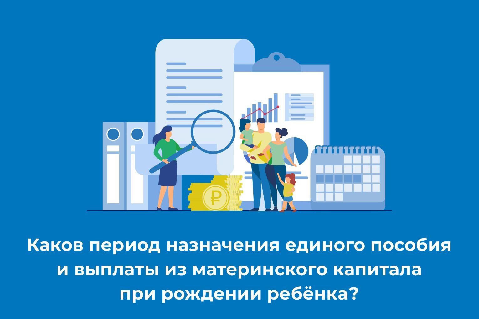 Каков период назначения единого пособия и выплаты из материнского капитала при рождении ребёнка?.