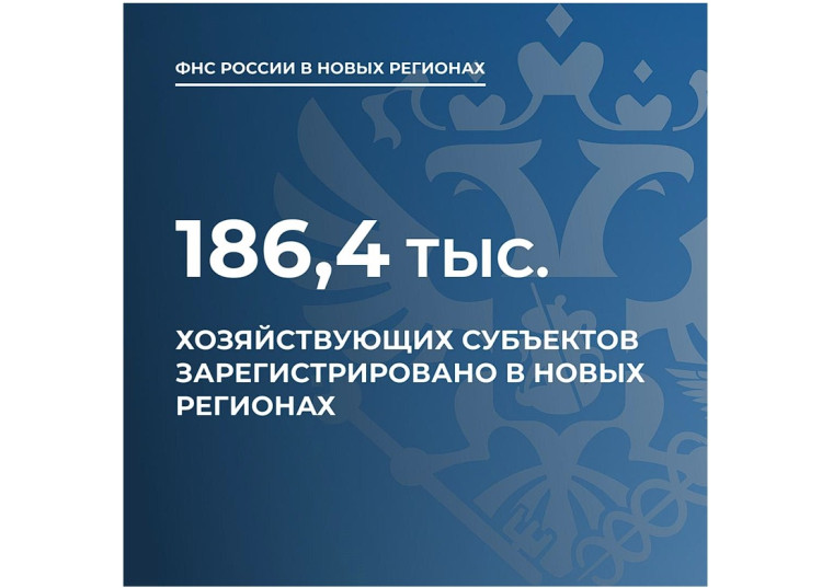 Почти 187 тысяч хозяйствующих субъектов зарегистрировано в новых регионах. Почти 187 тысяч хозяйствующих субъектов зарегистрировано в новых регионах.